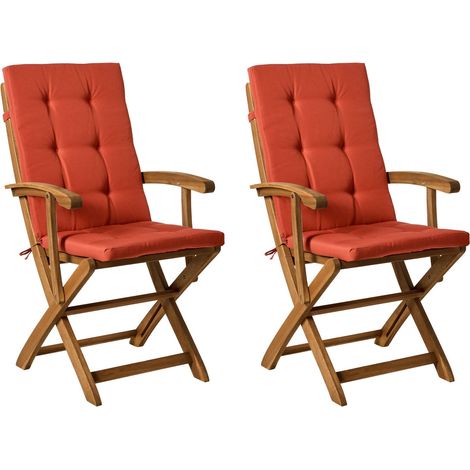 Set of 2 Garden Chairs with Cushions MAUI PREMIUM Acacia Wood Red (1/5)