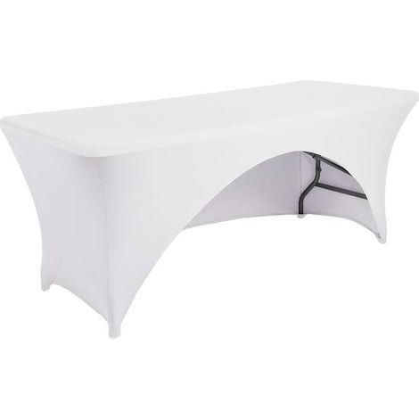 Cette nappe extensible en polyester à couverture intégrale, vendue à l'unité et dotée d'encoches, est durable, lavable et convient aux fêtes, mariages, banquets, Noël, salons professionnels et autres (1/5)