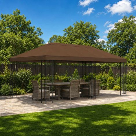 vidaXL Gazebo con pareti laterali 6 x 3 m Marrone Poliestere e Acciaio (1/5)