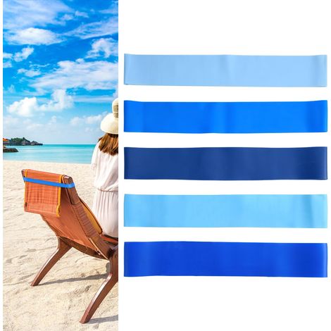 5 Pièces Bandes de Serviette de Plage, Porte-Serviettes de Plage Élastique Coupe-Vent Pince à Serviette de Plage Sangles pour Plage Piscine Chaises de Croisière Natation Été Accessoires (Bleu) (1/5)
