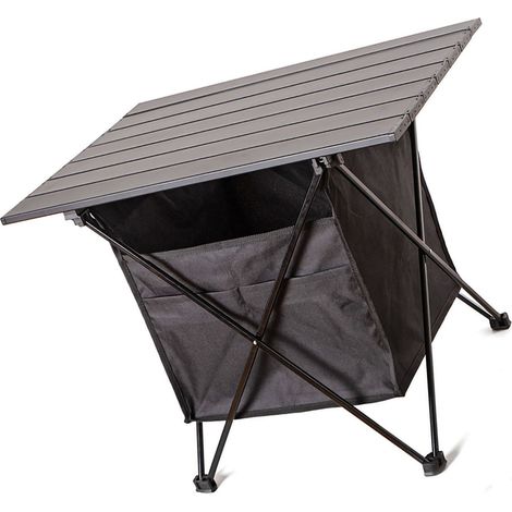 Table pliante portable de camping en alliage d'aluminium, idéale pour barbecue et stands de rue, noire, taille M, avec sac de rangement. (1/5)