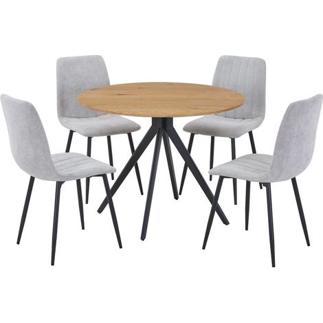 Aspen Light Oak Round Table & 4 Light Grey Cord Fabric Chair Set - MDF/Metal - L54 x W44 x H88 cm