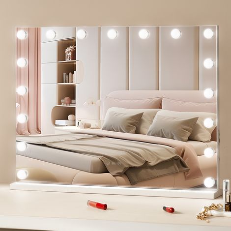 VEVOR Miroir de Maquillage Hollywood Lumineux Ampoules LED Intensite Variable, 3 Modes Eclairage de Couleur, avec Miroir Grossissant 5X, USB, Type C, Controle Tactile Intelligent, Support, 797x597 mm