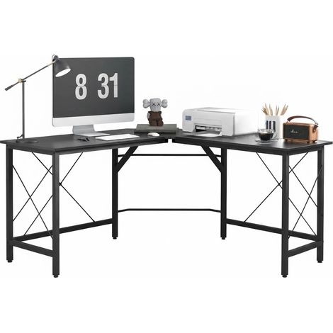 ELVMI Bureau d'Angle en L avec Pieds Réglables, Plateau en MDF Mélaminé et Structure Acier pour Bureau Noir (1/5)