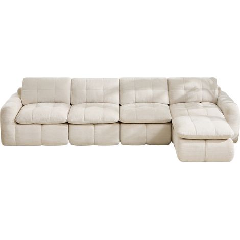 Canapé modulable d'angle 4 places beige, large assise profonde, sans montage, avec ottoman, confort moelleux pour salon et appartement CHICFURN (1/5)
