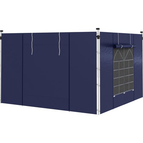 Deux panneaux latéraux pour tonnelles de 3x3m et 3x6m, parois de remplacement avec fenêtre et porte, tissu Oxford bleu, pour garden-parties