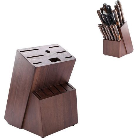 Porte-couteaux en bois massif, support de rangement pour couteaux de cuisine, 14 emplacements pour couteaux, format vertical, gain de place dans les placards, espace disponible pour ciseaux et fusils (1/4)