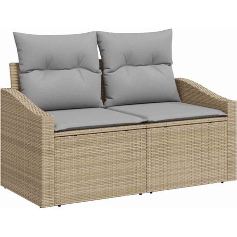 Garten-Sofa mit Kissen 123 x 62 x 69 cm Poly-Rattan