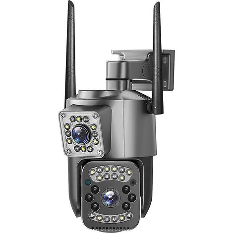 camera De Surveillance Exterieure  Avec N'aime Et Vision Nocturne Double Objectif Prise Reseau  Ecran  Suivi Automatique