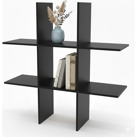 Holz Wandregal 55 x 55 cm schwebend mit 6 Fächern - schwarz - Schweberegal im Würfel Design mit Melamin Furnier