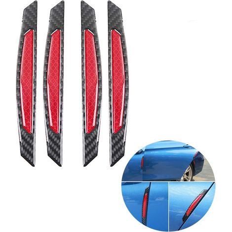 4pcs 3D autocollants super réfléchissants bandes de fibre de carbone bord de porte latérale de voiture pare-chocs anti-rayures (1/4)
