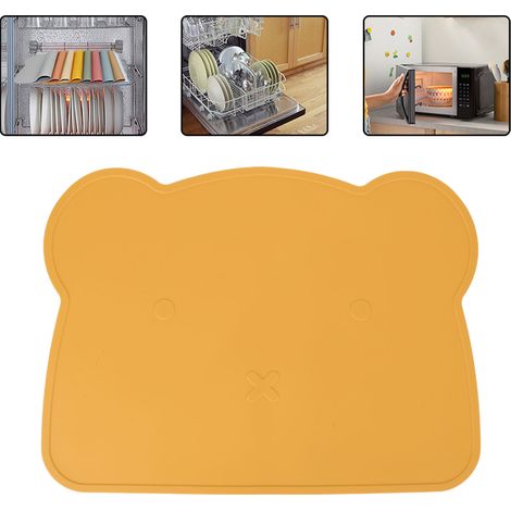 Tapis en Silicone Épais Anti-Dérapant pour Table - Isolation Thermique, Design Ours, Idéal Maison/Hôtel/Restaurant (Jaune)