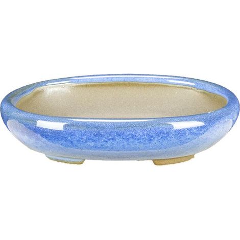 Vaso per bonsai Giapponese Morrisan ovale in gres smaltato azzurro 9,5x7x2 cm - B02-8-10A (1/4)