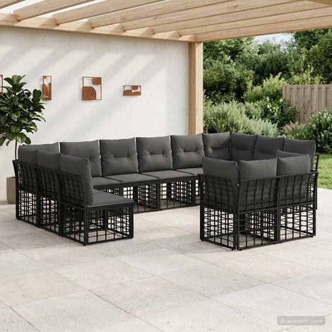 Conjunto de sofás de exterior Negro y Gris oscuro Poliéster (1/5)