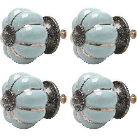 Lot de 4 boutons en céramique style vintage, en forme de citrouille, pour tiroir, porte, placard, armoire, commode, bleu décoratif (1/3)