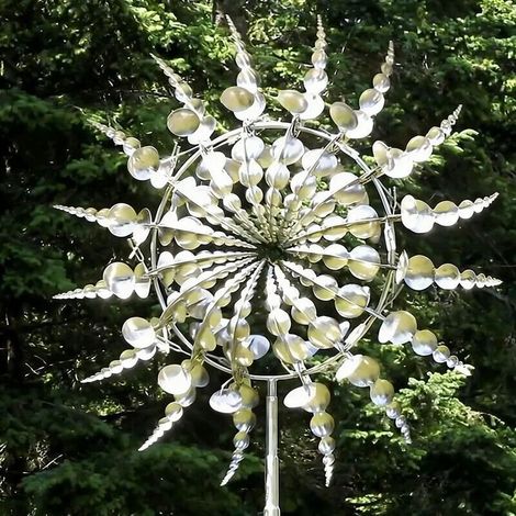 Girouette de jardin en acier inoxydable, moulin à vent décoratif multicolore, sculpture cinétique pour extérieur, résistant aux intempéries, stable et durable, décoration pour terrasse et pelouse (1/5)