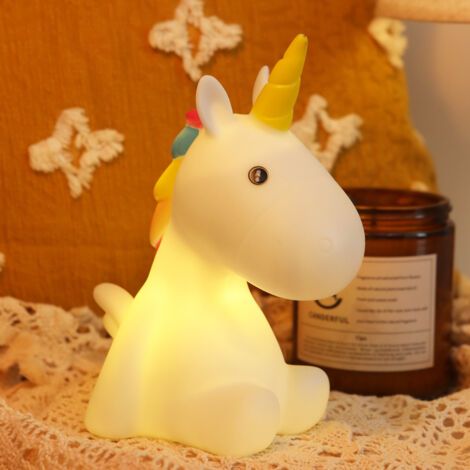 Veilleuse LED Licorne - Lampe de chevet pour enfants et berceau avec changement de couleur RVB - Licorne blanche (1/5)
