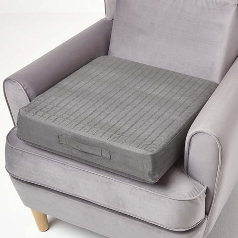 HOMESCAPES Grey Suede Orthopaedic Foam Armchair Booster Cushion (1/5)
