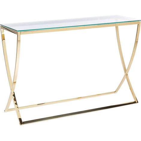 Console en Acier Inox Doré Finition Brillante et Verre de Sécurité 80 x 40 cm Max 20 Kg Ringgold (1/5)