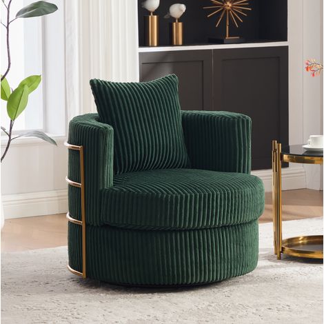 Fauteuil pivotant 360° 76x79x78 cm vert foncé avec rangement sous assise en velours côtelé MEUBLIV (1/5)