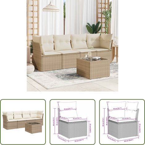 vidaXL Canapé extérieur -  Salon de jardin avec coussins 5 pcs beige résine tressée (1/5)