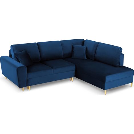 Canapé d'angle droit convertible + box 5 places velours bleu roi (1/5)