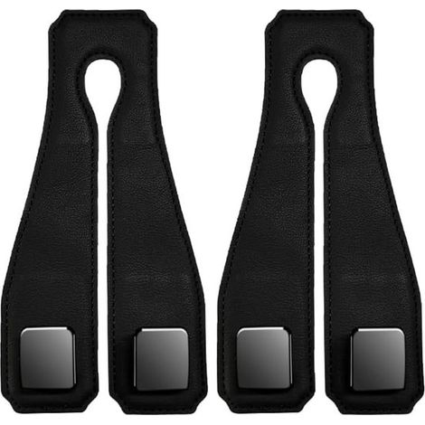 Paquete de 2 ganchos para bolsas de coche: colgador de reposacabezas de cuero p，organizador para el asiento trasero del coche (negro)，negro，cuero (1/5)