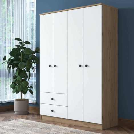 Armario Grande Acanto, Ropero Dormitorio, Barra Colgar, 2 Cajones, un Estante, 120x170h cm Nogal Marrón (1/5)