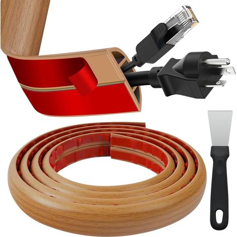 Goulotte de câbles pour sol, goulotte de câbles flexible 3M pour sol, autocollante, cache-câbles, goulotte de câbles, protection des câbles pour la maison, le bureau, l'école, aspect bois, facile à dé (1/5)