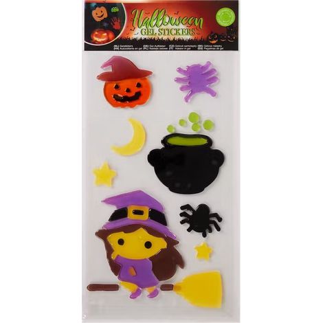 Autocollants en gel pour vitres Halloween - Motif sorcière - Rouges et multicolores - Réutilisables - Décoration de vitre