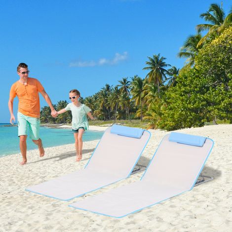 Strandliege Sonnenliege Gartenliege, klappbar, verstellbare Rücklehne, Seitentasche, 48 cm x 134 cm x 33-43 cm, Beige