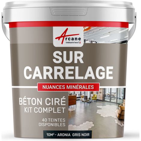 Béton ciré sur carrelage, cuisine, salle de bain, mural, sol, plan de travail, décoratif, revêtement, douche, kit - 10 m² (en 2 couches) Aronia Gris Noir - ARCANE INDUSTRIES