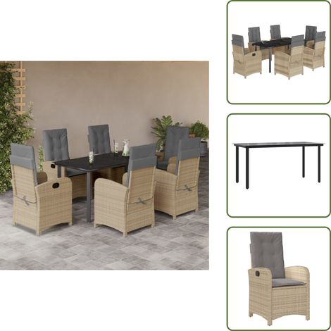Rattanstuhl - vidaXL 7-tlg. Garten-Essgruppe mit Kissen Beigemischung Poly Rattan - Bezug (1/5)