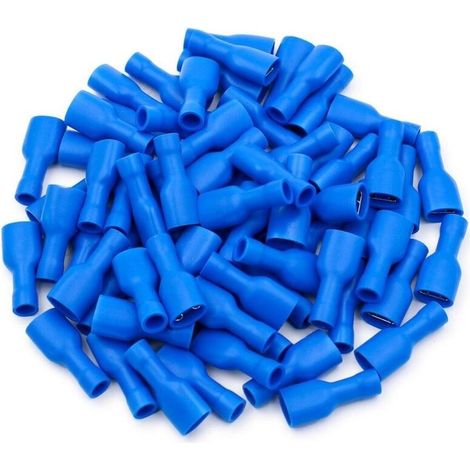 Prise à connecteur rapide en vinyle entièrement isolée, FDFD2-250, cosse de cable 6,3 x 0,8 mm, pour 1,5-2,5 mm2 (16-14 AWG), bleu, 100 pièces (1/5)