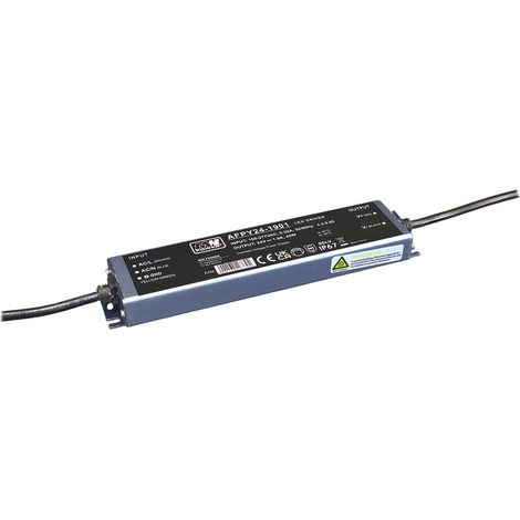 AFPY24-1901: Driver LED MW POWER 24V 1.9A / 45W ad alta PFC, ultrasottile, custodia in metallo IP67, 100-277VAC