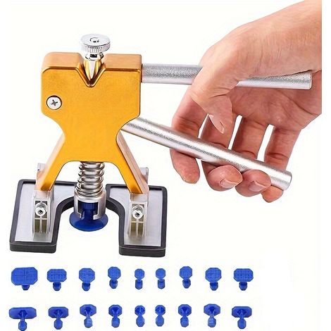 Kit de réparation de bosses pour voiture, comprenant 18 languettes de tirage, adapté à la réparation des bosses sur la carrosserie. (1/5)