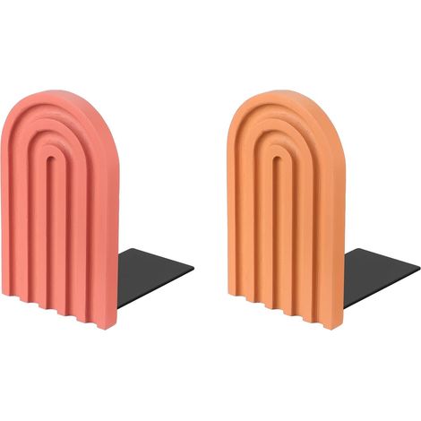 2Pcs Serre-Livres en Arc, Serre-Livres en Bois Antidérapants pour Étagères Support pour Livres CD De Films Décoration pour Bureau À Domicile Bibliothèque, Orange Clair/Rouge (1/5)
