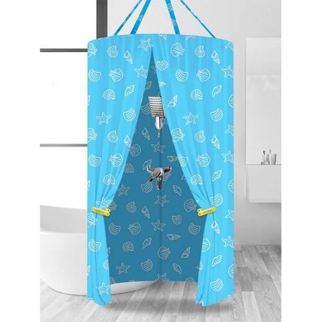 Rideau de douche rond, 100x200cm couverture de bain à glissière rideau de douche froid et chaud en polyester anti-moisissure,Bleu (1/4)