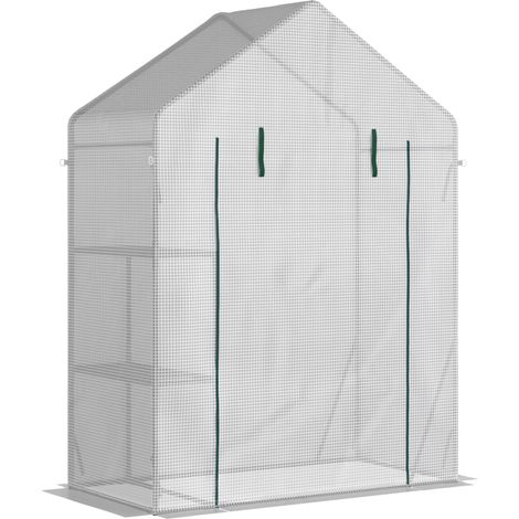 Gartenhaus aus PE und Stahl für den Außenbereich, 2 Regalböden und Rolltor, 143 x 73 x 195 cm, Weiß