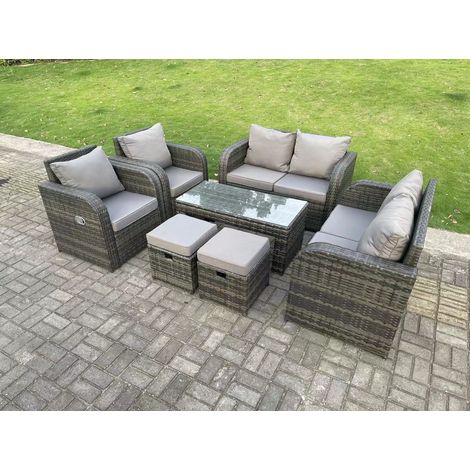 Fimous 8 places gris foncé PE osier rotin ensemble salon de jardin chaise longue 2 places Love canapé ensemble extérieur table basse rectangulaire tabouret (1/5)