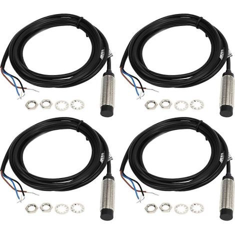 4er-Set induktiver Näherungsschalter, 12-mm-Sonde, NPN-3-Draht-Öffnerkontakt, 4-mm-Erfassungssensor, 6–36