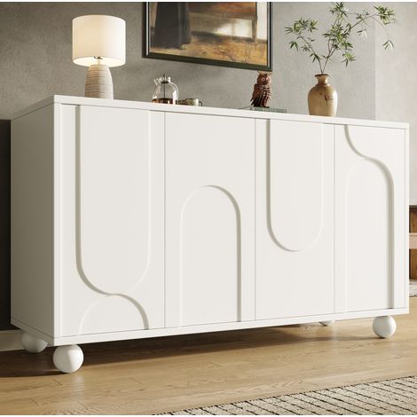 Aparador blanco 120 x 35 x 71 cm en MDF, 4 puertas, antivuelco (1/5)