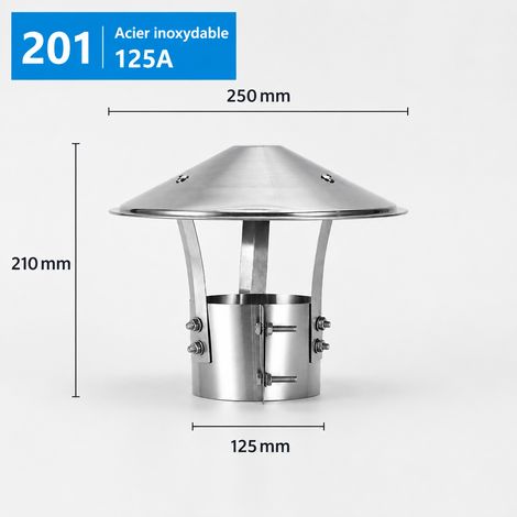 Chapeau de cheminée anti-pluie pour conduit 125 en acier inoxydable 125 24 × 24 × 6 cm 600 g – Livraison gratuite