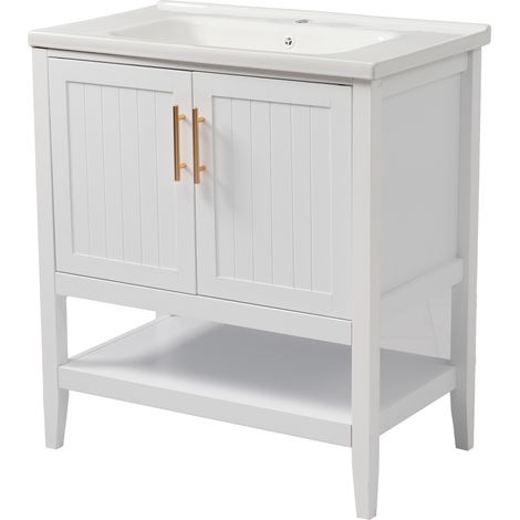 Mueble de baño de pie con lavabo cerámico 80 cm blanco MODENUIT (1/5)