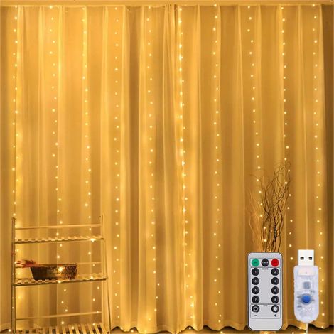 Guirlande lumineuse rideau, 3 x 3 m, 300 LED, 8 modes avec télécommande, étanche IP44, pour Noël, décoration intérieure et extérieure, chambre à couch (1/4)