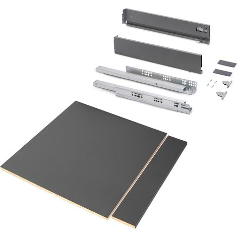 Emuca Kit di cassetti per cucina o bagno Vertex con regolazione 3D, altezza 93 mm, con pannelli inclusi, modulo 600 mm, Grigio antracite