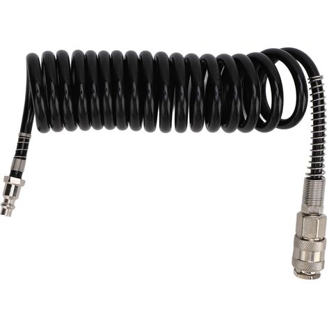 Spiral Air Hose, 3 Metres Black Air Compressor Hose, Inflator Extension Tube with Bend Limiter, for Air Pump and Inflator Tool (1/5)