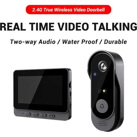 Sonnette vidéo sans fil avec vidéo HD 1080p, audio bidirectionnel, angle de 170°, écran de 4,3 pouces, étanche IPX54 pour une utilisation extérieure, sans abonnement, sans application ni Wi-Fi. (1/4)