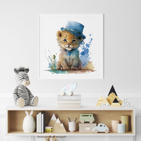 Poster / Affiche carrée Enfants - Lion Chapeau - 50x50 cm (1/3)