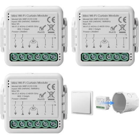 Tuya Lot de 3 interrupteurs intelligents pour volet roulant WiFi 2.4 GHz. commande Alexa. application. minuterie. moteur